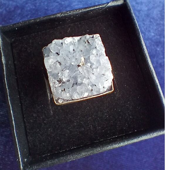 Natural Crystal Square Silver Ring size 5.75 reflective sparkly gemstone - Picture 4 of 14